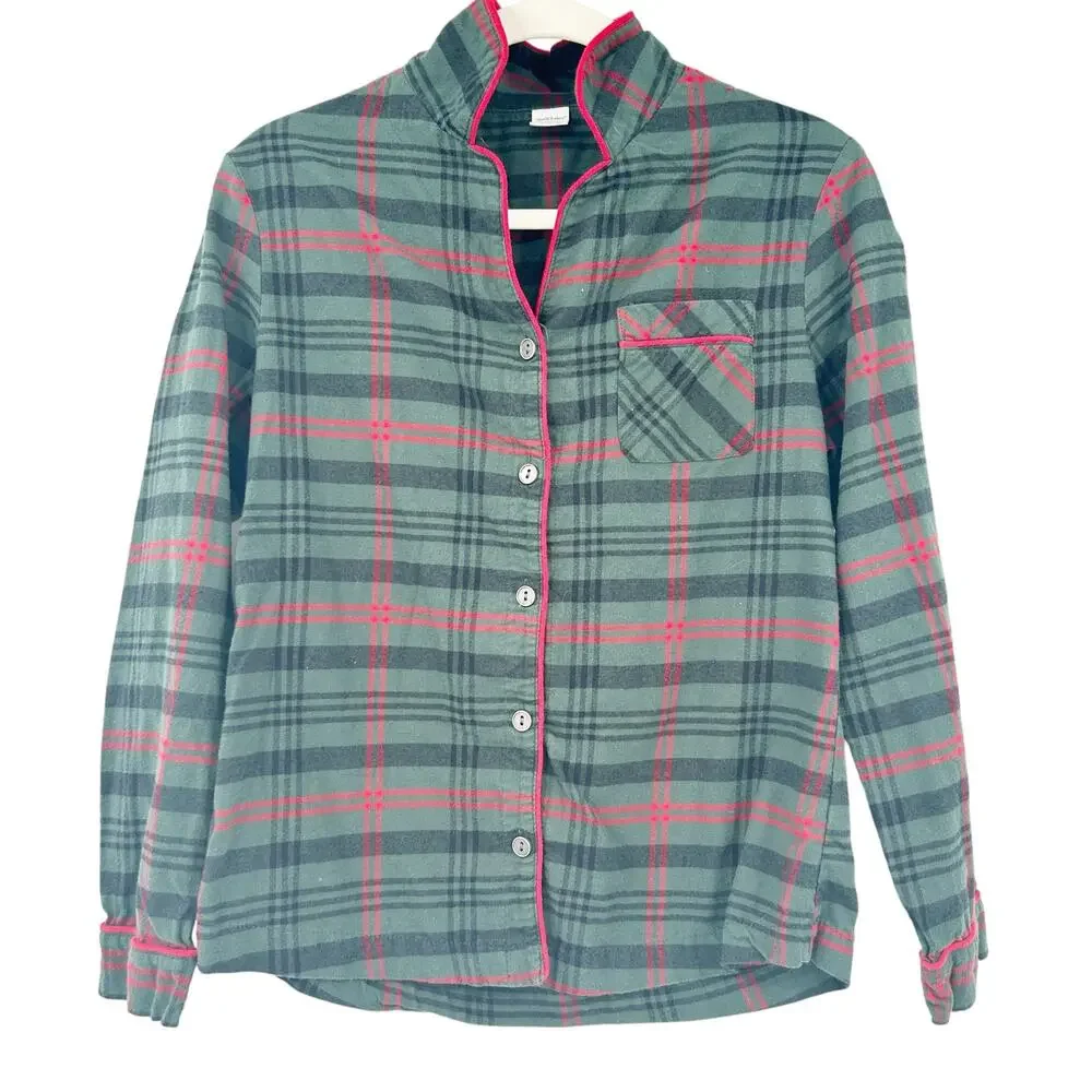 Hearth & Hand Womens Christmas Holiday Flannel Tartan Plaid Button Pajama Top XS
